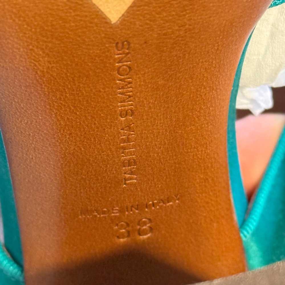 Tabitha Simmons Reyner Emerald Satin Crystal Buckle Block Heels Size 8 NWT RARE - Picture 14 of 16